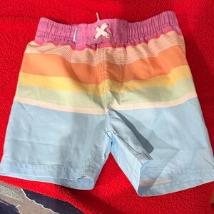 Ruffle Butts Rainbow Stripe Swim Trunks